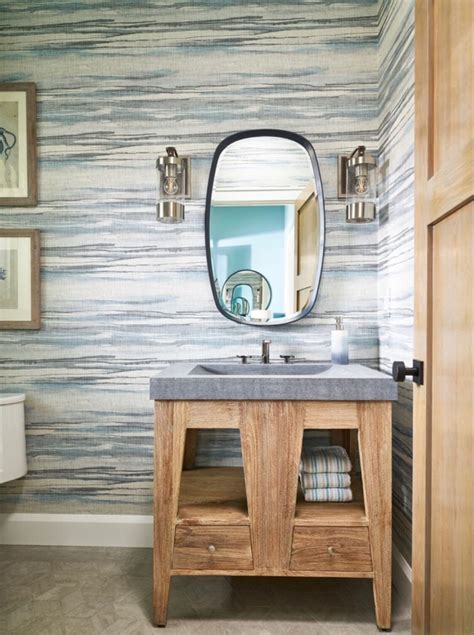 Blue Coastal Powder Room Design In Cottage Chic Home With Designer