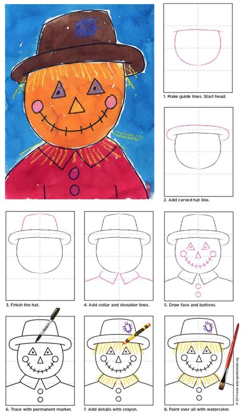 Easy How To Draw A Scarecrow Face Tutorial Video And Scarecrow Coloring