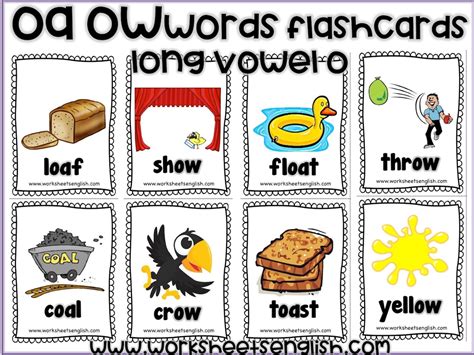 Long Vowel O Oa Ow Words Phonics Flashcards Etsy