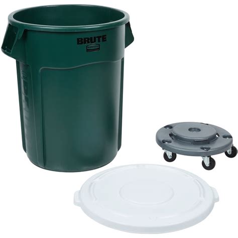 Rubbermaid Brute 55 Gallon Green Round Recycle Trash Can With White