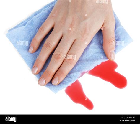 Hand Wiping Surface With Blue Rag Isolated On White Stock Photo Alamy