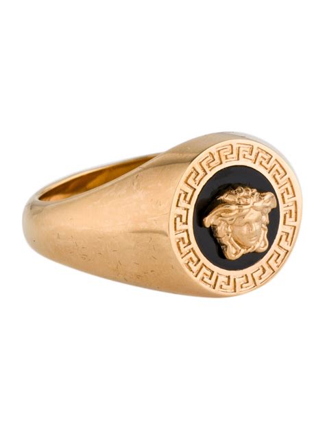 Versace Enamel Medusa Head Signet Ring Black Brass Signet Ring