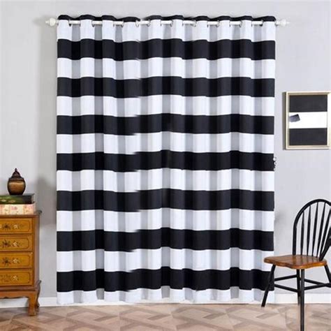 Cabana Stripe Curtains 2 Packs White And Black Blackout Curtain 52 X 96 Inch Grommet
