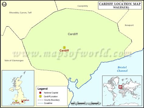 Map of cardiff (wales / uk), satellite view: Where is Cardiff | Location of Cardiff in Wales Map