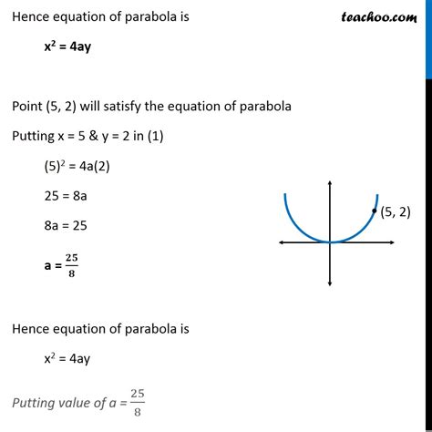 Ex 102 12 Find Parabola Vertex 0 0 Passing 5 2