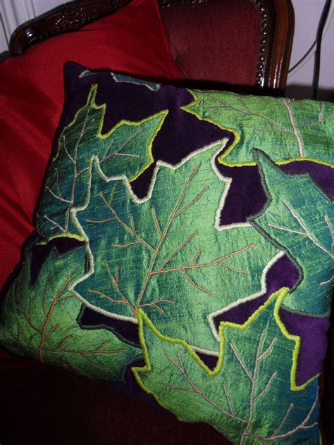 leaves pillow · how to sew an applique cushion · embellishing embroidery and sewing on cut out