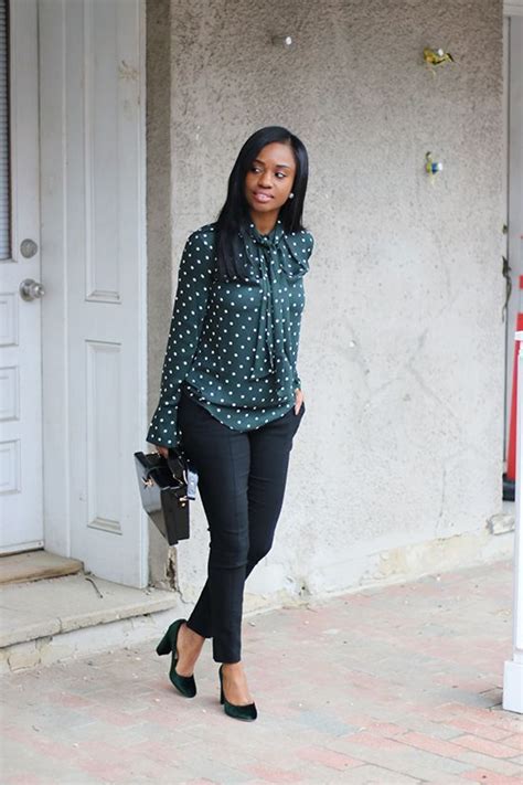 Green Polka Dots Work Wear Outfits Casual Work Outfits Work Attire