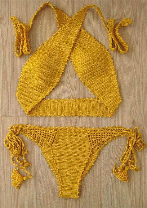 Ganchillo Bikini Traje De Ba O Bikini Mujer Amarillo Traje Crochet