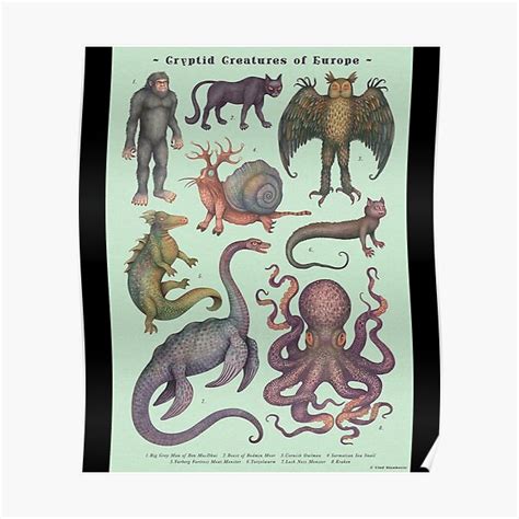 Cryptids Of Europe Cryptozoology Species Poster Poster For Sale By