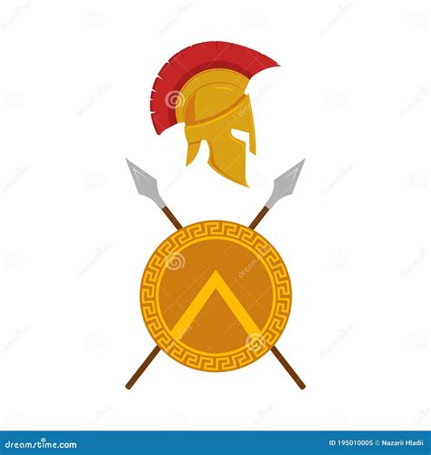 Spartan Shield Helmet And Spears Logo Design Vector Stock Vector