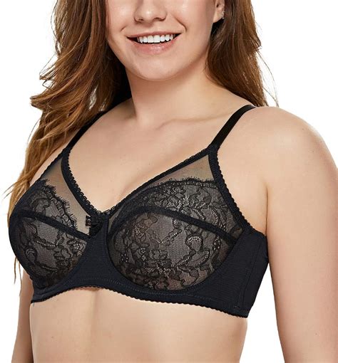Delimira Womens Plus Size Sheer Lace Underwire Unlined Minimizer Full