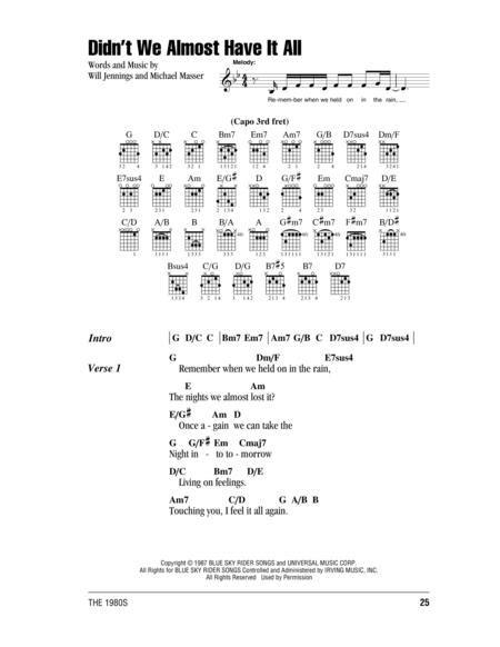 Didnt We Almost Have It All By Whitney Houston Michael Masser Digital Sheet Music For