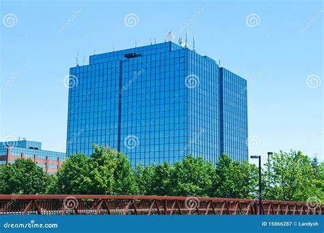 Blue Modern Office Building With Antennas Stock Image Image Of