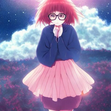 Stabilityai Stable Diffusion Mirai Kuriyama Anime Girl With Red Glasses Looking To The Sky