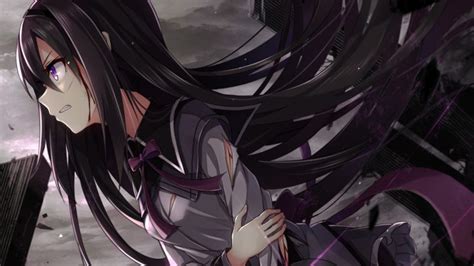 Anime Girls Artwork School Uniform Purple Eyes Wounds