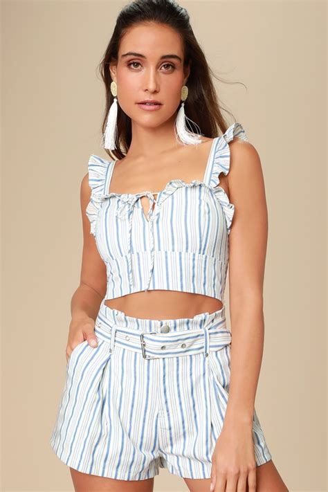 Cute Blue And White Shorts Striped Shorts Belted Shorts Lulus