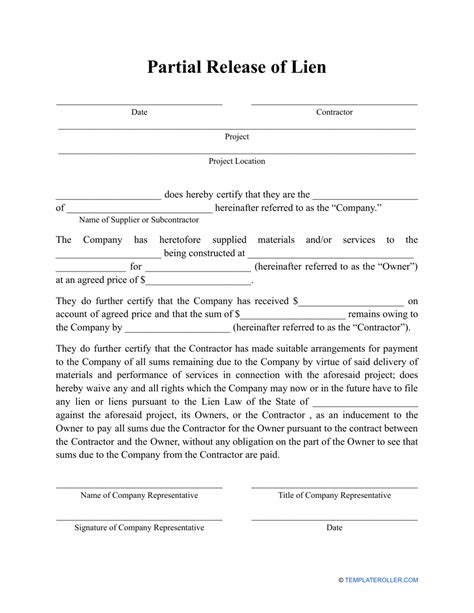 Free Printable Release Of Lien Form Printable Forms Free Online