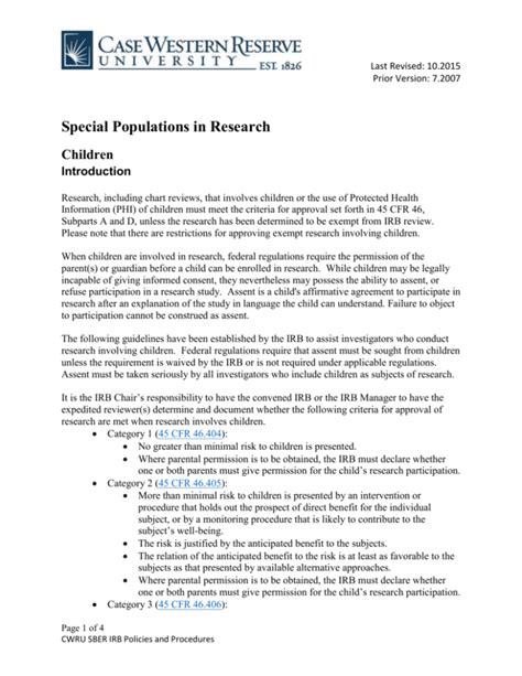 Special Populations Children In Research