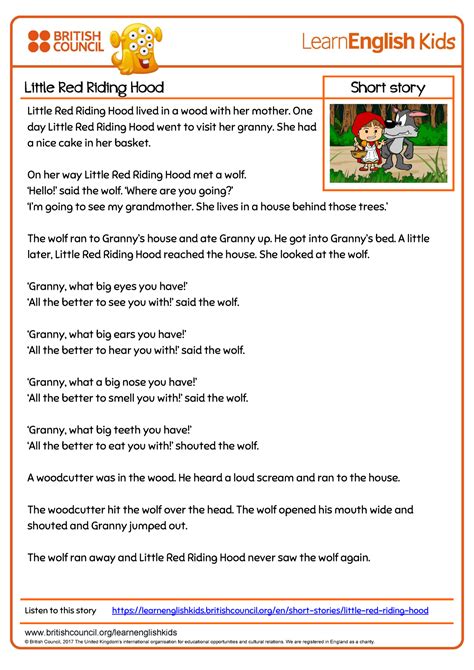 Short Stories Little Red Riding Hood Transcript Britishcouncil