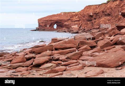 Natural Arch Among Sandstone Cliffs Coastal Erosion On Prince Edward Islands North Shore