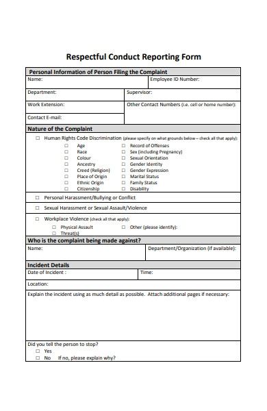 Free 22 Harassment Complaint Forms In Pdf Ms Word