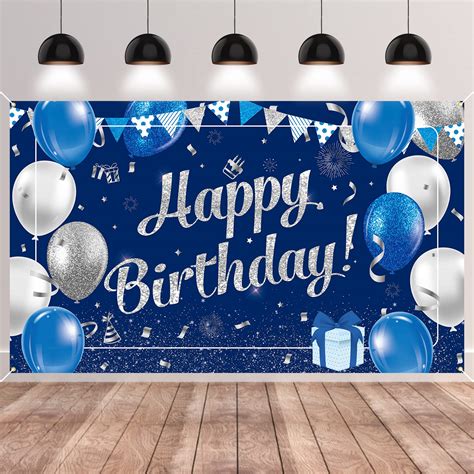 Buy Blue Silver Happy Birthday Backdrop Gresatek Happy Birthday Banner