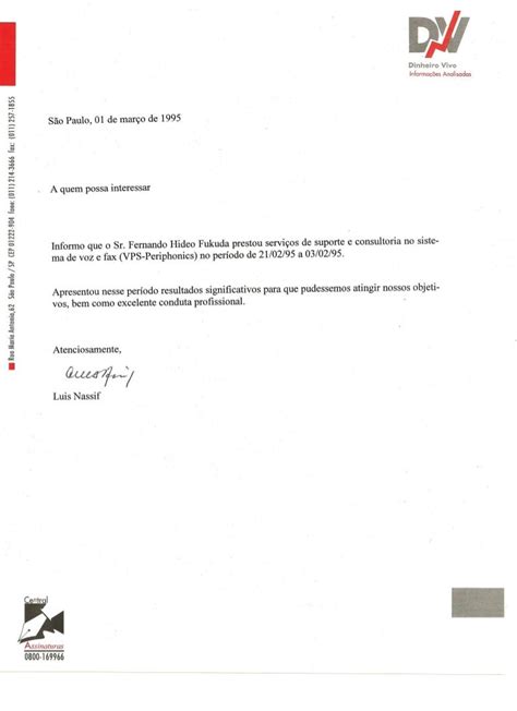 Carta De Referência Do Sr Luis Nassif Sobre Os Serviços De Consultor