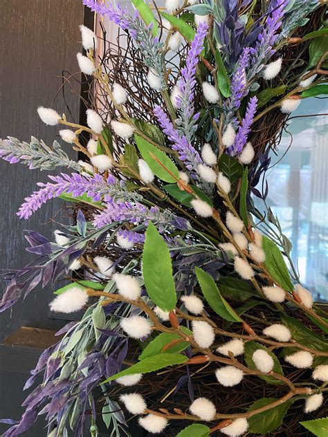 Chic Cottage Pussy Willow Wreath With Lavender And Purple Etsy