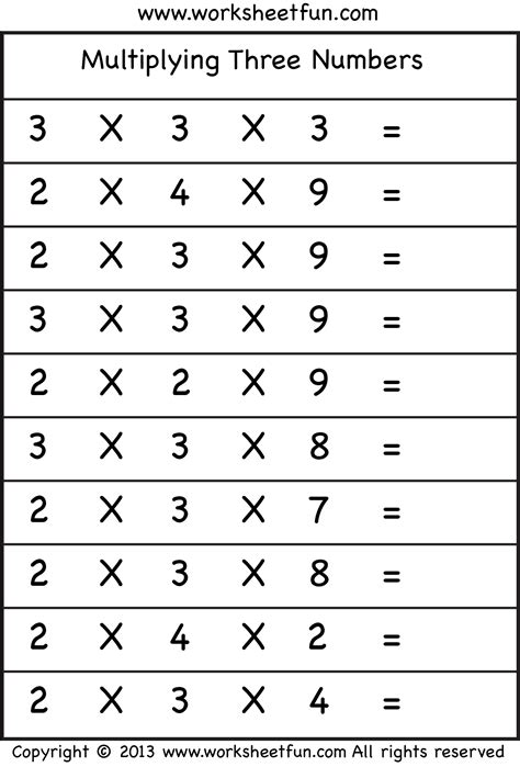 Multiplying 3 Numbers Three Worksheets Free Printable Worksheets