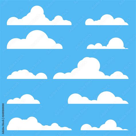 Flat Style Realistic Clouds Silhouette White Cluds Set Cartoon Style