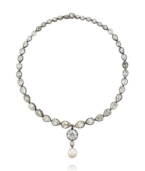 A Late 19th Century Natural Pearl And Diamond Necklace