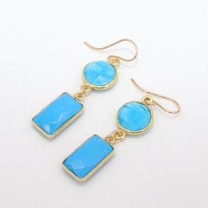 K Gold Blue Turquoise Earrings Southwestern Gemstone Etsy