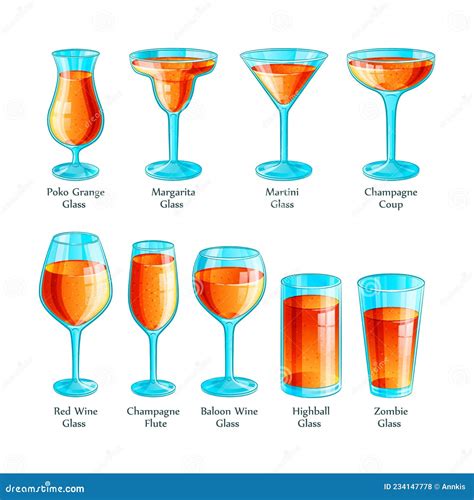 types of cocktail glasses in color with names stock illustration illustration of fresh
