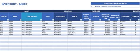 Asset Inventory Template Excel PMITOOLS