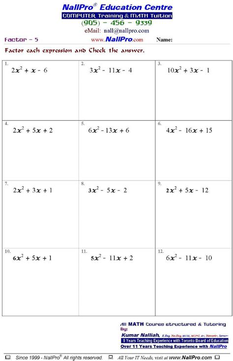 Free Printable Grade 10 Math Worksheets
