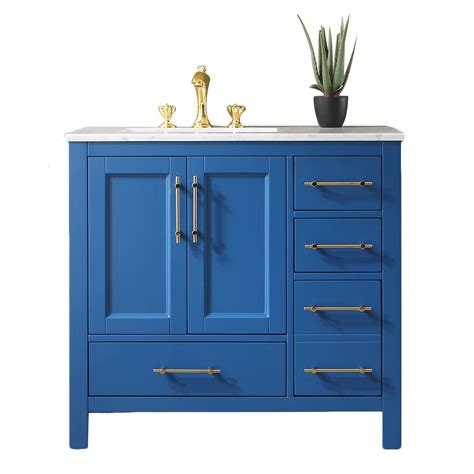 It has a rating of 4.0 with 4 reviews. Eviva Navy 36 inch Deep Blue Bathroom Vanity with White Carrera Counter-top and White Undermount ...