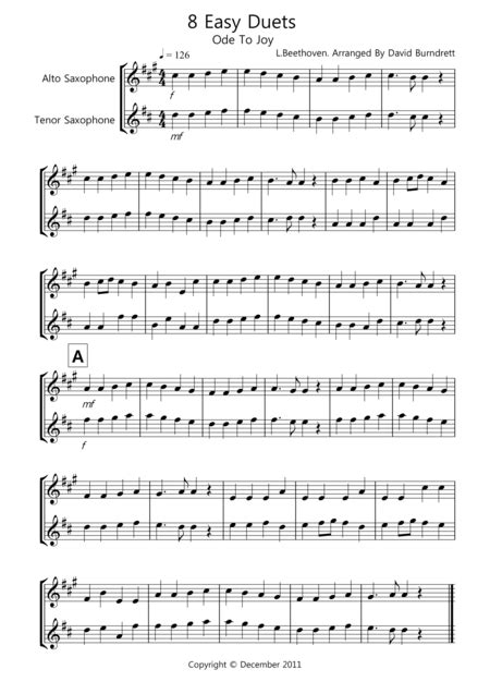 8 easy duets for alto and tenor saxophone free music sheet