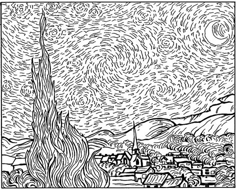 Van Gogh Starry Night Masterpieces Adult Coloring Pages
