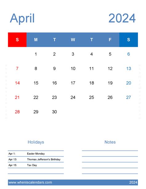 Editable April Calendar 2024 Monthly Calendar