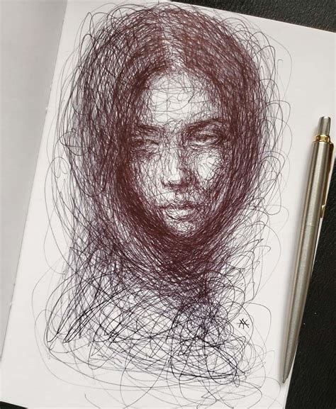 This Self Taught Artist Draws Female Portraits Entirely By Scribbling 87 Pics Scribble Art