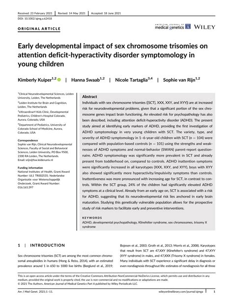 Pdf Early Developmental Impact Of Sex Chromosome Trisomies On Attention Deficit‐hyperactivity