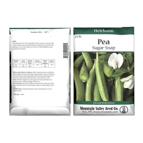 Snap Pea Seeds Sugar Snap Variety 4 Oz Seed Packet Heirloom Non