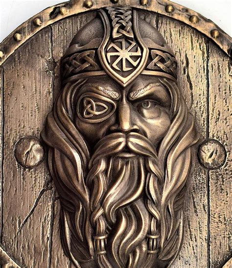 Odin Statue On The Shield Viking Decor Scandinavian Folk Art Etsy