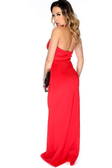 Angelina Andrada Amiclubwear 2016 Tube Maxi Dresses Bridesmaid Dresses Strapless Red Prom