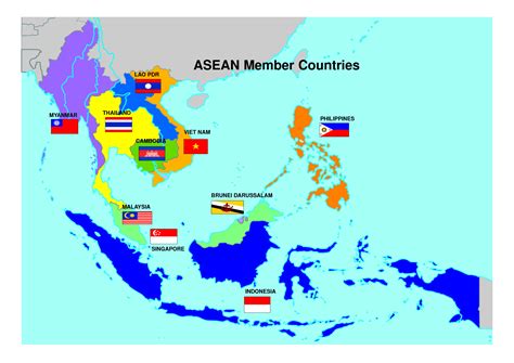 Asean Member Counties Map Asean Countries Flags Maps Emblems Gambaran