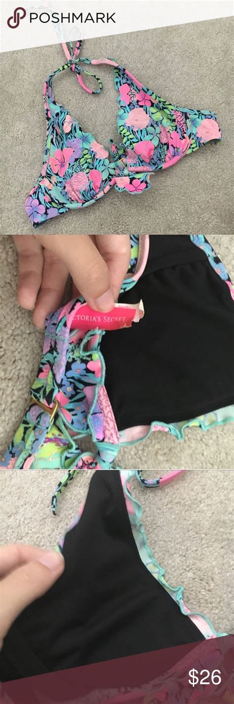 Victorias Secret Floral Ruffle Halter Bikini Top Size 34a But The Tag Is Torn There Are No