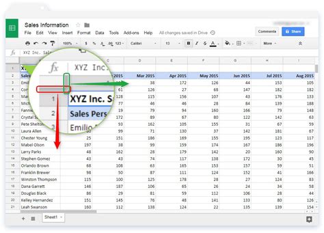 Freeze rows and columns in google sheets - Illustration 4 | Google sheets, Column, Scroll bar