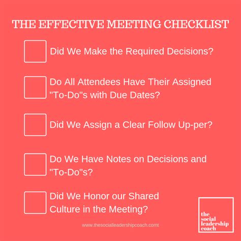 Checklist For Effective Meetings The Social Leadership Coach