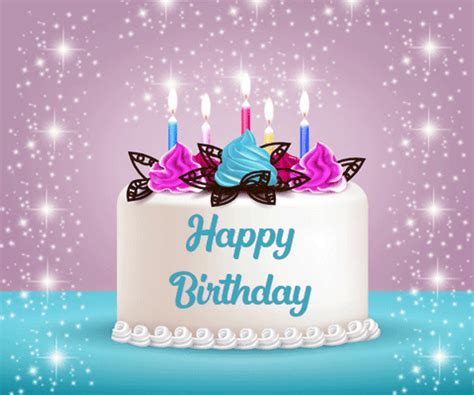 Happy Birthday Wishes Pink Blue Sparkling Cake 