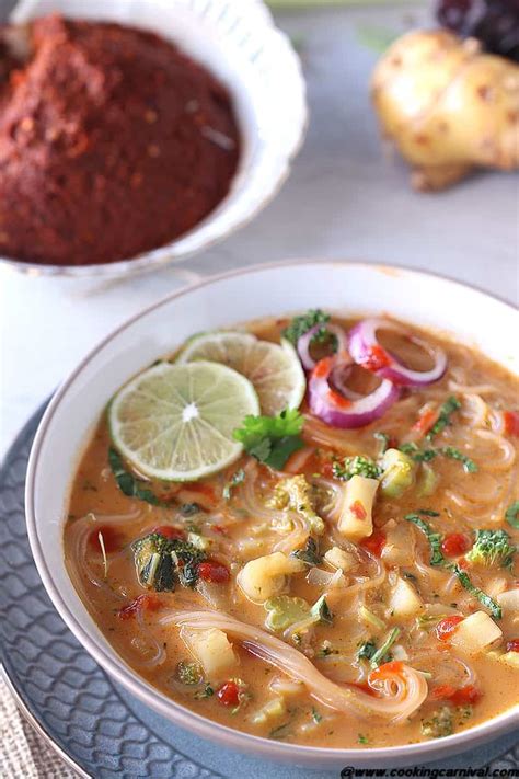 Gluten Free Vegan Vegetable Thai Curry Noodle Soup In